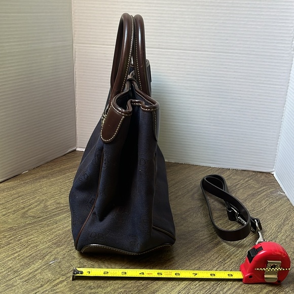 Dooney & Bourke Canvas Signature Double Handle Tote Leather Navy Blue Brown - Picture 5 of 17